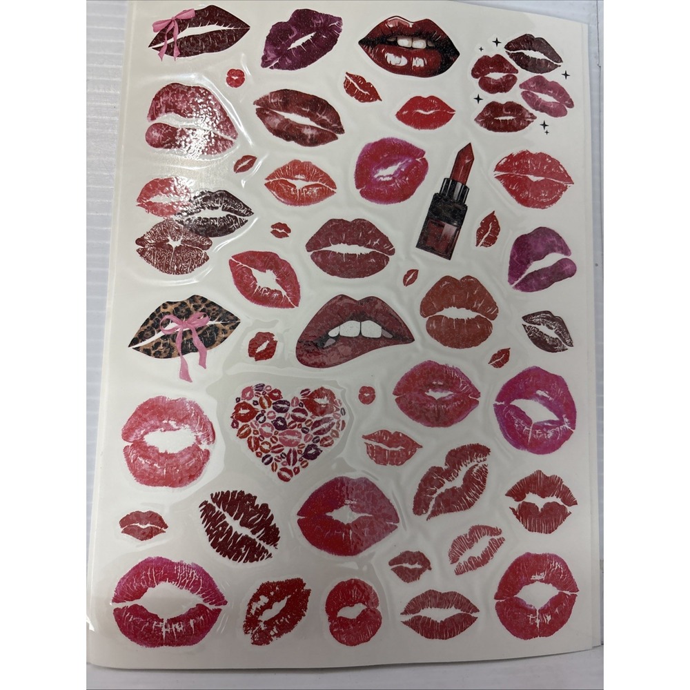 Tattoos, Red/Pink Lip Print Kiss Face Tattoo Body Decorations Temporary - 8 Pgs